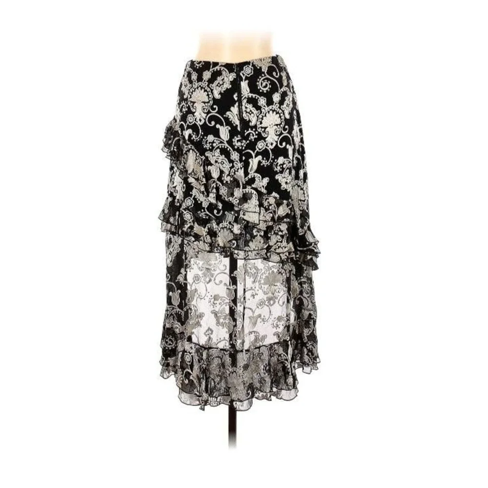 Alice + Olivia Womens Sasha Asymmetric Tiered Ruffled Skirt Gray Floral 10
